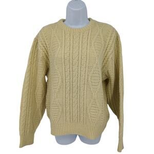 Vintage Towncraft Plus Cable Knit Sweater Pastel Cream Yellow Size Medium M